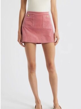 LoveShackFancy “Kida” Rose Corduroy Mini Skirt with Gold-Tone Buttons
